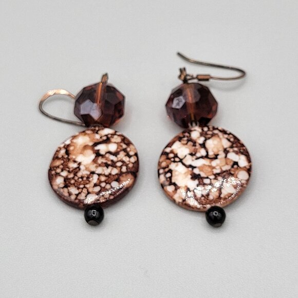 Handmade Dangle Jasper Hook Earrings Faceted Bead Accent Copper Length 2 inches - Picture 4 of 5